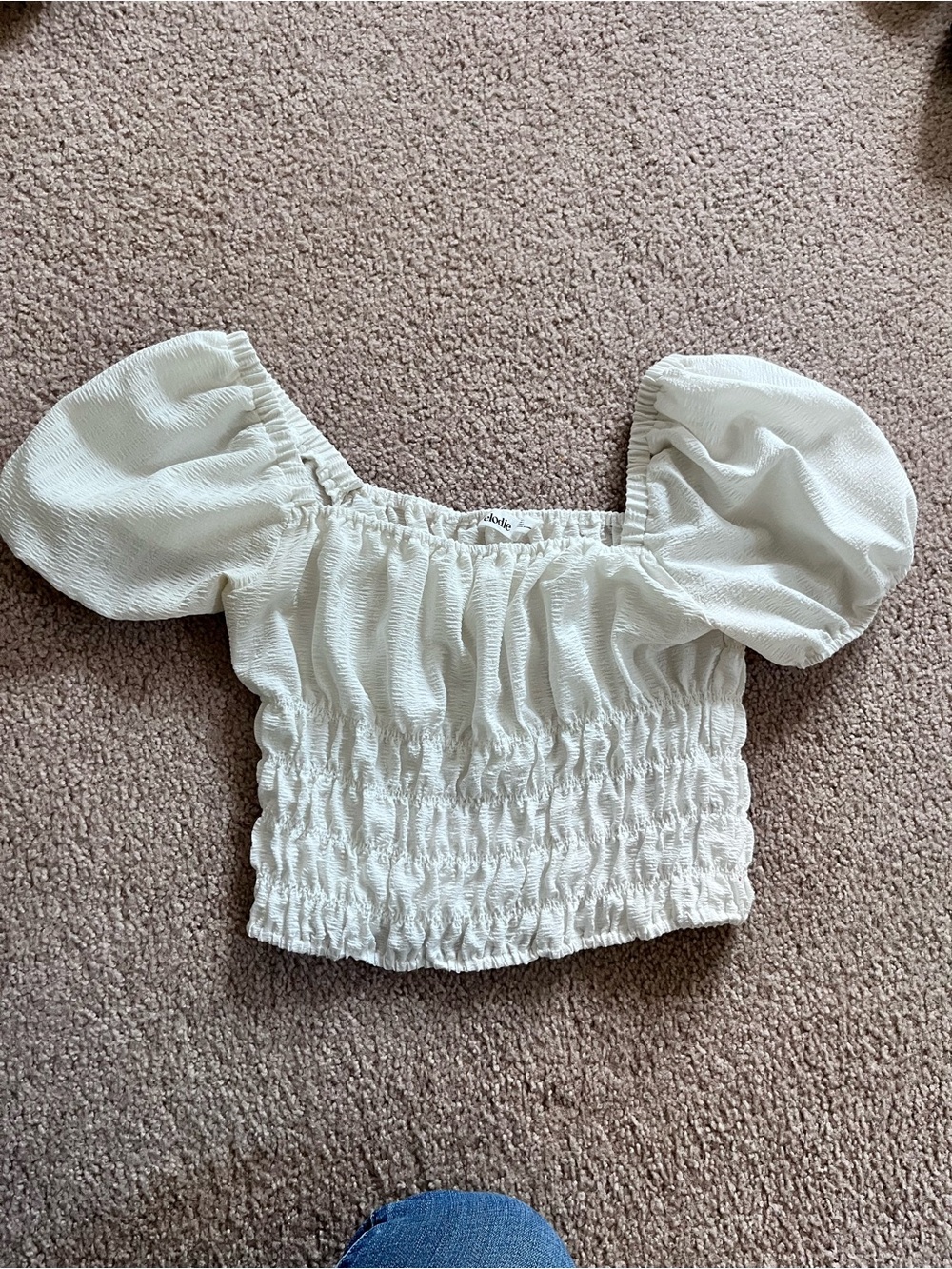 Elodie Cream Smocked Puff Sleeve Crop Top